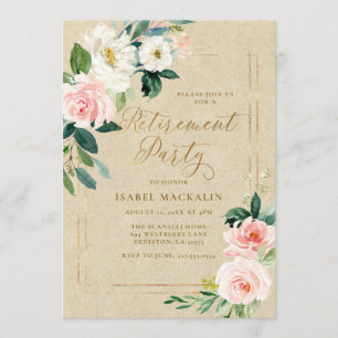Invitation Parti de la retraite : un élégant floral rose Kraf