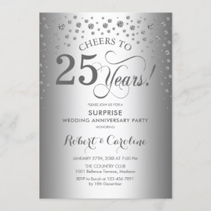 Invitation Parti de la surprise en diamant d'argent du 25e an
