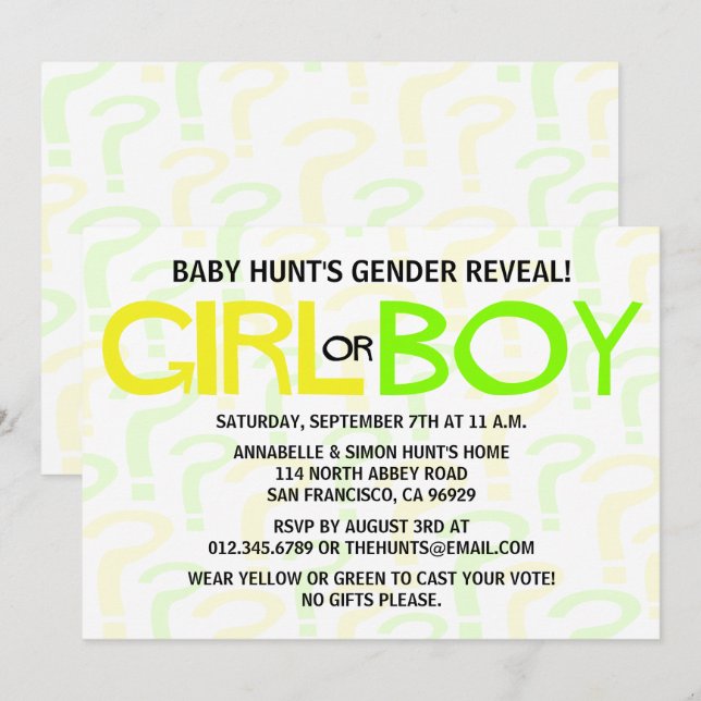 Invitation Parti de l'Baby shower de révélation de l'égalité  (Devant / Derrière)