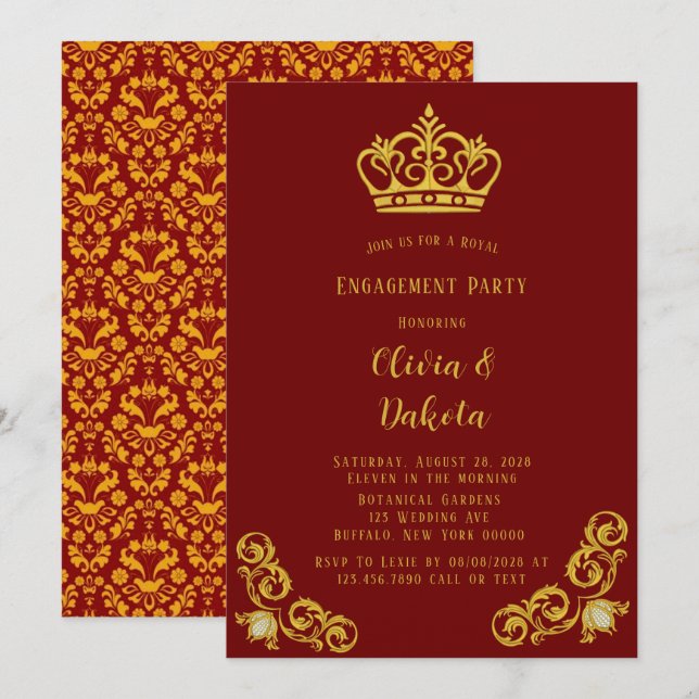 Invitation Parti de l'engagement des Mariages royaux rouge et (Devant / Derrière)