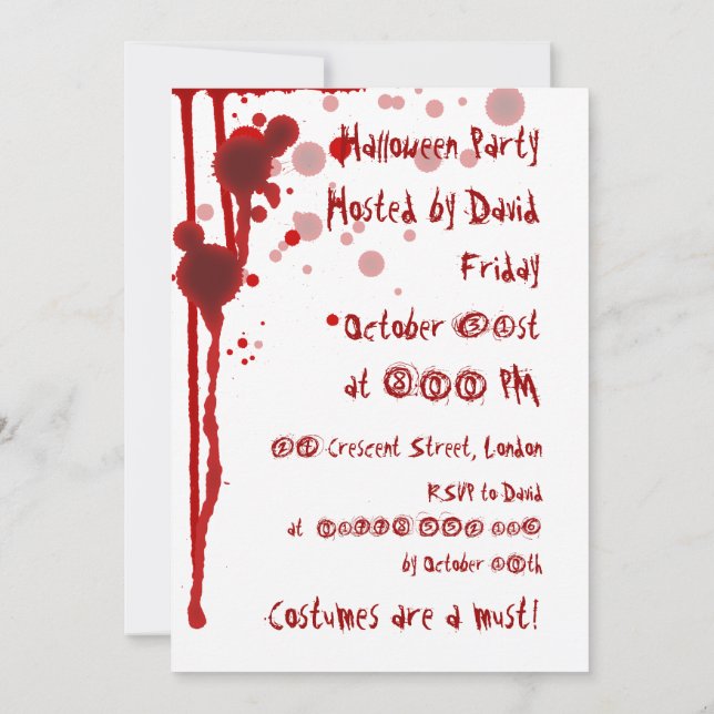 Invitation Parti de l'Halloween du tueur en série (Dos)
