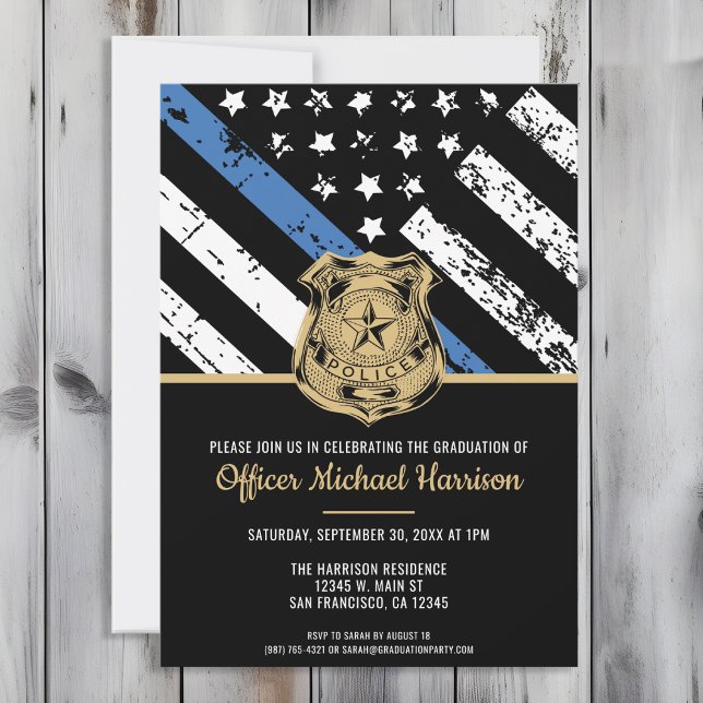 Invitation Parti de l'officier de police chargé de l'applicat (Perfect invitation to invite guests to celebrate the new police academy graduate in law enforcement!)