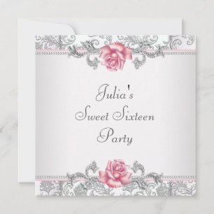 Invitation Parti de l'Sweet sixteen rose Damask Joli rose