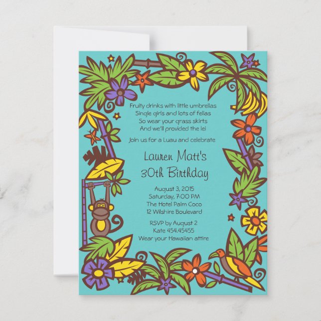 Invitation Parti de Luau Hawaï (Devant)