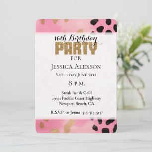 Invitation Parti de Parties scintillant Gold Leopard Rose