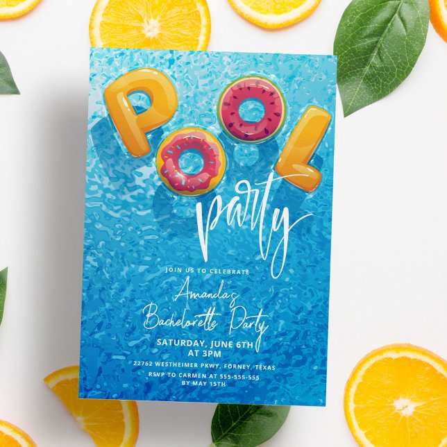 Invitation Parti de piscine moderne Pink Bachelorte (Créateur téléchargé)