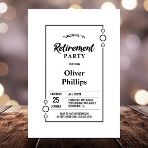 Invitation Parti de retraite blanc avec Black Frame Party