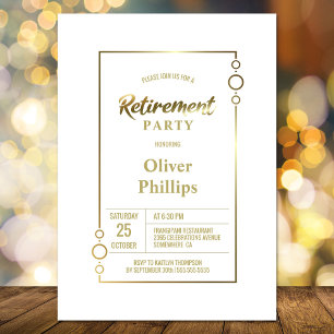 Invitation Parti de retraite blanc avec Gold Frame Party
