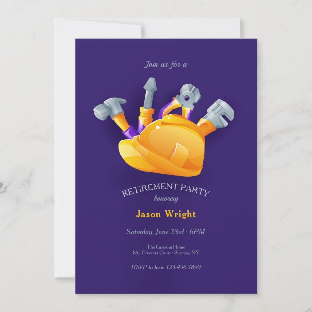 Invitation Parti de retraite Casquette et outils (Devant)
