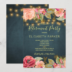 Invitation Parti de retraite de la Marine aurifère rose roses
