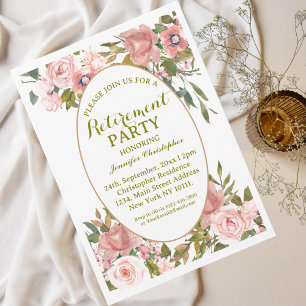 Invitation Parti de retraite de la végétation fleurie rose