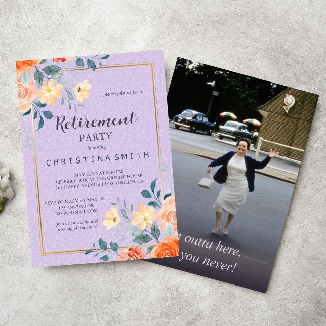 Invitation Parti de retraite de l'aquarelle florale chic roma (Romantic Chic Floral Watercolor Retirement Party Invitation)