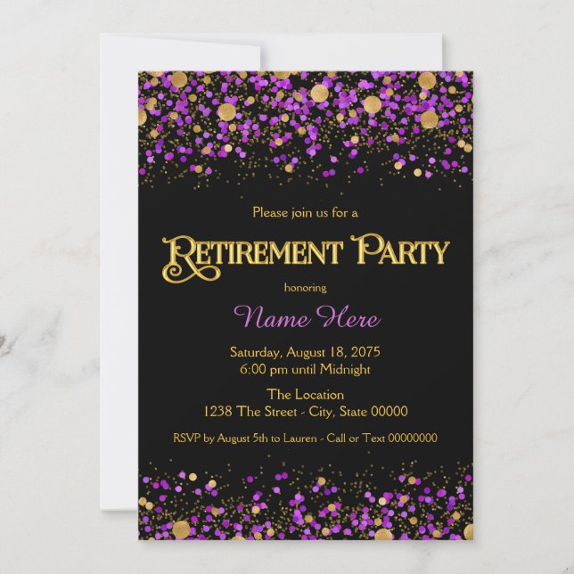 Invitation Parti de retraite de Parties scintillant violet et (Devant)