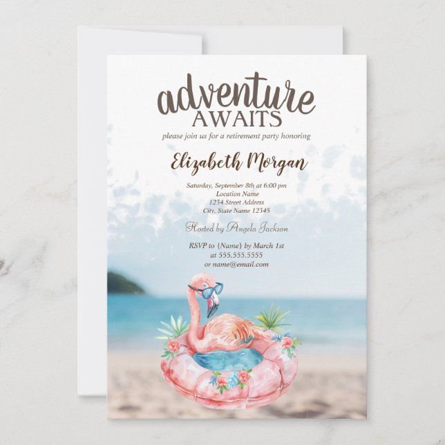 Invitation Parti de retraite des Flamants roses roses de plag (Devant)