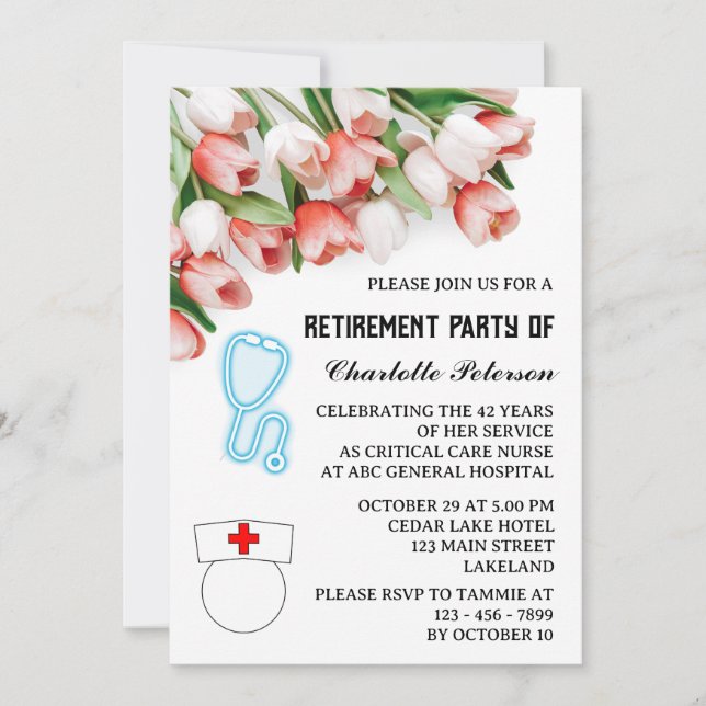 Invitation Parti de retraite des infirmières de Tulipe rose (Devant)