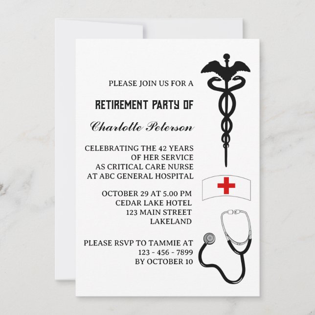 Invitation Parti de retraite des infirmières modernes (Devant)