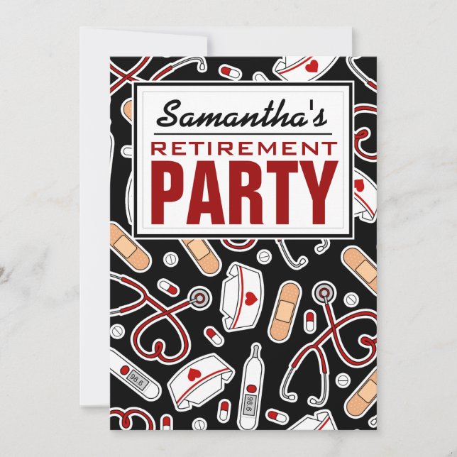 Invitation Parti de retraite des infirmières Noir (Devant)