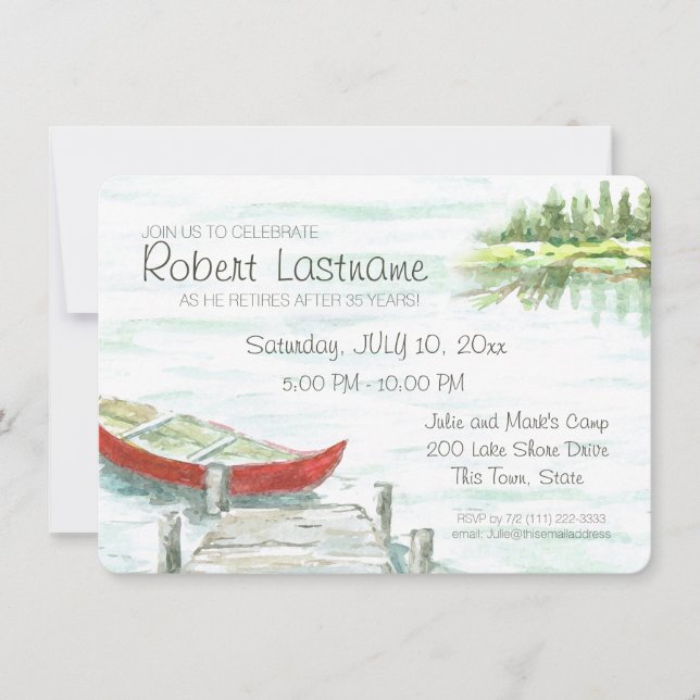 Invitation Parti de retraite du lac pittoresque et du canot (Devant)