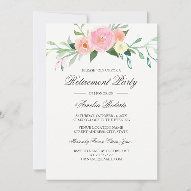 Invitation Parti de retraite Fleur sauvage aquarelle (Devant)
