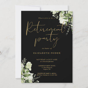 Invitation Parti de retraite Floral Noir Et Or