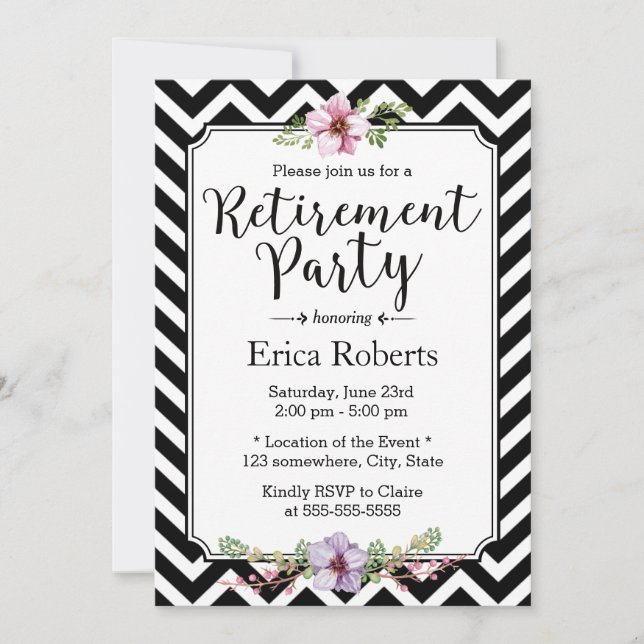 Invitation Parti de retraite florale moderne Chevron (Devant)