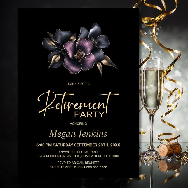 Invitation Parti de retraite florale rose et gris poussiéreux (Créateur téléchargé)