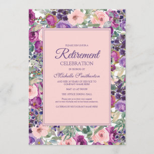 Invitation Parti de retraite florale rose vif