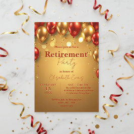 Invitation Parti de retraite Luxury Chic Gold et Red Balloons