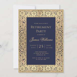 Invitation Parti de retraite Marine Blue Gold Elegant Vintage