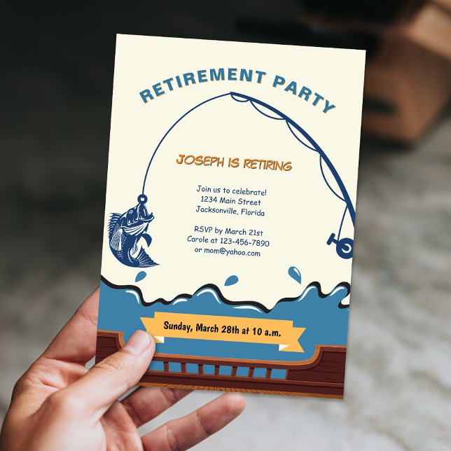 Invitation Parti de retraite pêche maritime simple (Simple Ocean Fishing Retirement Party Invitation)