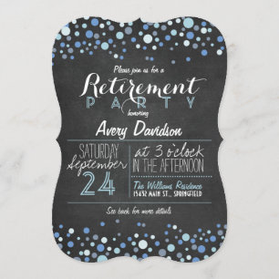 Invitation Parti de retraite Retro Chalkboard bleu et blanc
