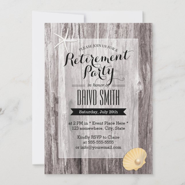 Invitation Parti de retraite Rustic Beach Driftwood (Devant)