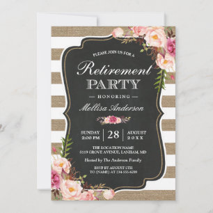Invitation Parti de retraite rustique Brûlures florales