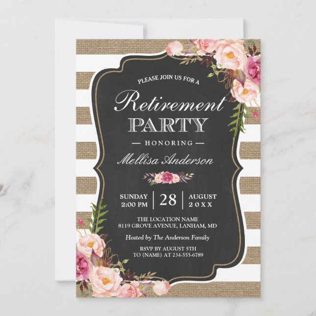 Invitation Parti de retraite rustique | Brûlures florales (Devant)