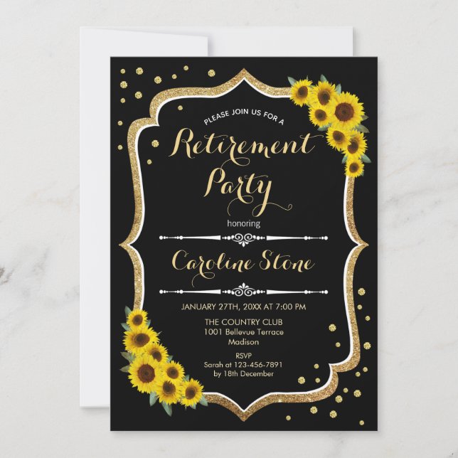 Invitation Parti de retraite - Sunflower Black Gold (Devant)