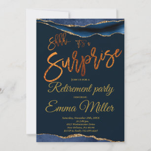 Invitation Parti de retraite surprise, Gold et Navy