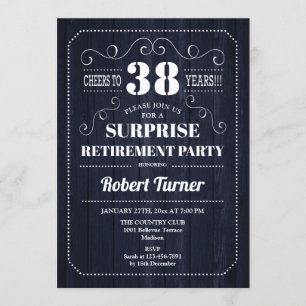 Invitation Parti de retraite surprise - Motif en bois bleu ma