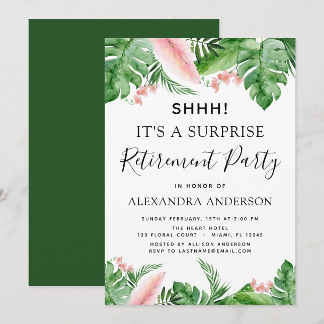 Invitation Parti de retraite surprise Palm tropical Floral (Devant / Derrière)