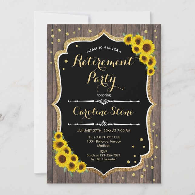 Invitation Parti de retraite - Tournesols Bois rustique (Devant)