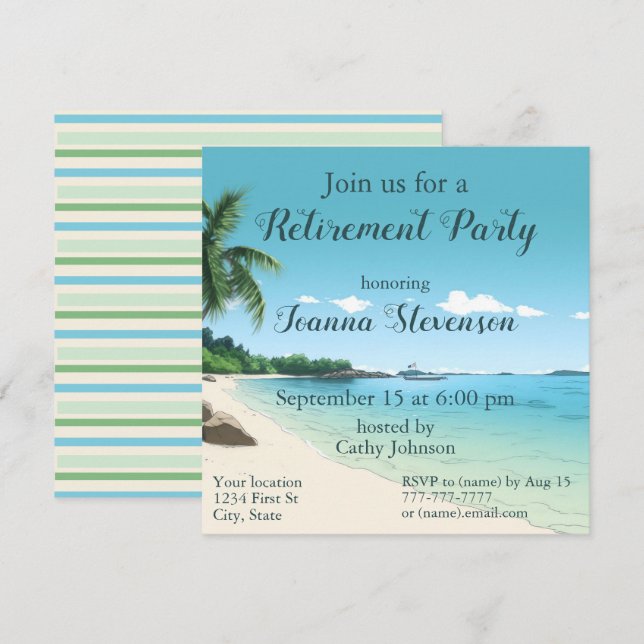 Invitation Parti de retraite Tropical Beach Palm Trees (Devant / Derrière)