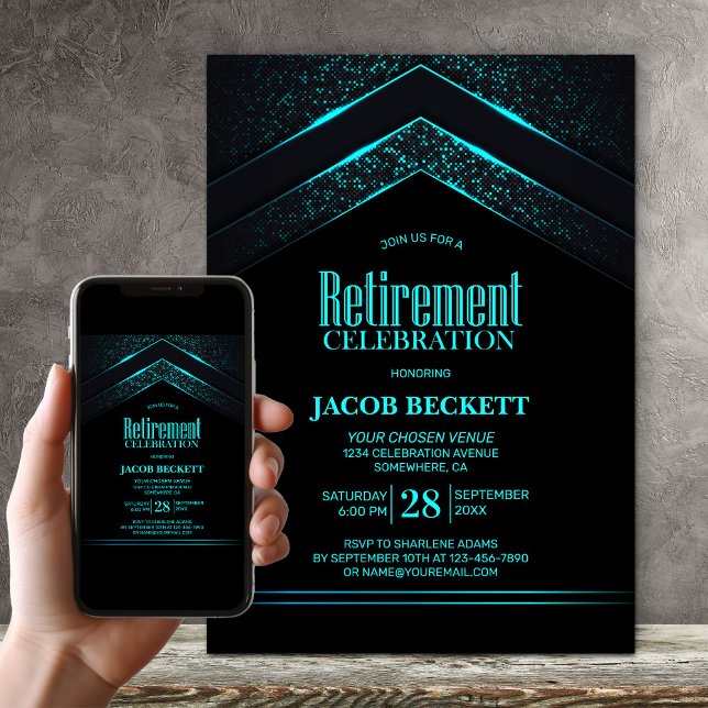 Invitation Parti de retraite Turquoise noir moderne (Créateur téléchargé)