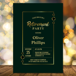 Invitation Parti de retraite vert avec Gold Frame Party