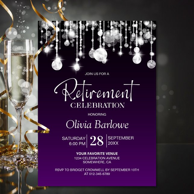 Invitation Parti de retraite violet élégant (Créateur téléchargé)