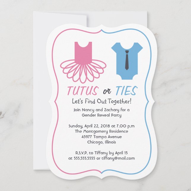 Invitation Parti de révélation de genre tutus ou Cravate (Devant)