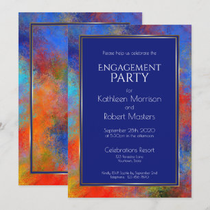Invitation Parti d'engagement Blue Gold Red Watercolor