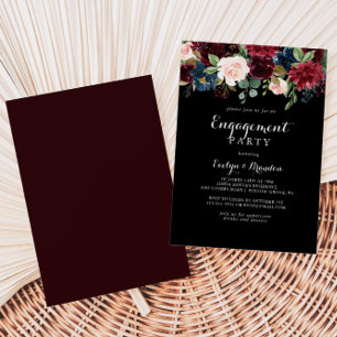 Invitation Parti d'engagement botanique noir rustique