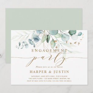 Invitation Parti d'engagement botanique vert et or