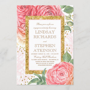 Invitation Parti d'engagement Confetti en or rose Floral