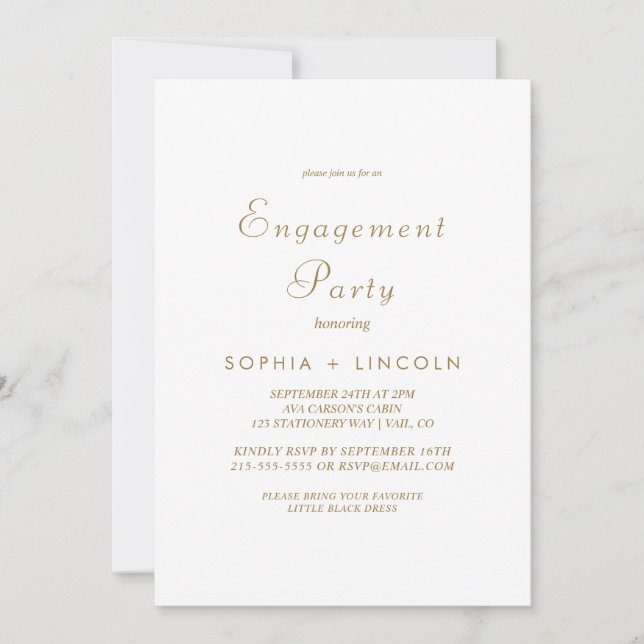 Invitation Parti d'engagement de la calligraphie or gracieuse (Devant)