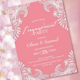 Invitation Parti d'engagement de la dentelle rose